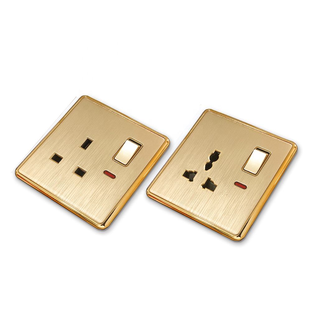3 دبوس عالمي للكمبيوتر الشخصي لوحة ذهبية مصقولة 2 USB من النوع a c مقبس مفتاح حائط منزلي مع نيون