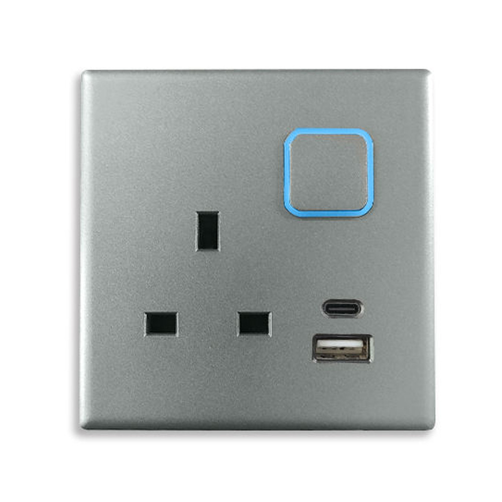 2 USB نوع A C 13a PC 86 لوحة مقبس مفاتيح الطاقة النيون المنزلي التقليدي